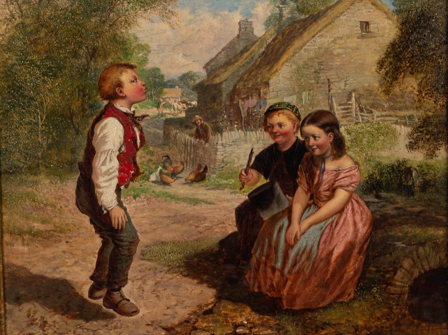 CHARLES ASHMORE (1851-1925) PAIR OF OIL PAINTINGS Children playing Farmyard scene with children - Image 3 of 4