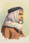 DEMON (TWENTIETH CENTURY) WATERCOLOUR DRAWING Bust portrait of an Arab Signed 11 ½? x 7 ½? (29.2cm x