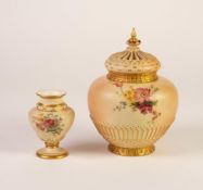 ROYAL WORCESTER PORCELAIN POT POURRI JAR with inner flattened cover and outer pierced crown shape