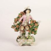 LATE EIGHTEENTH CENTURY DERBY PORCELAIN FIGURE OF A WELL DRESSED YOUNG MAN, painted in colours and