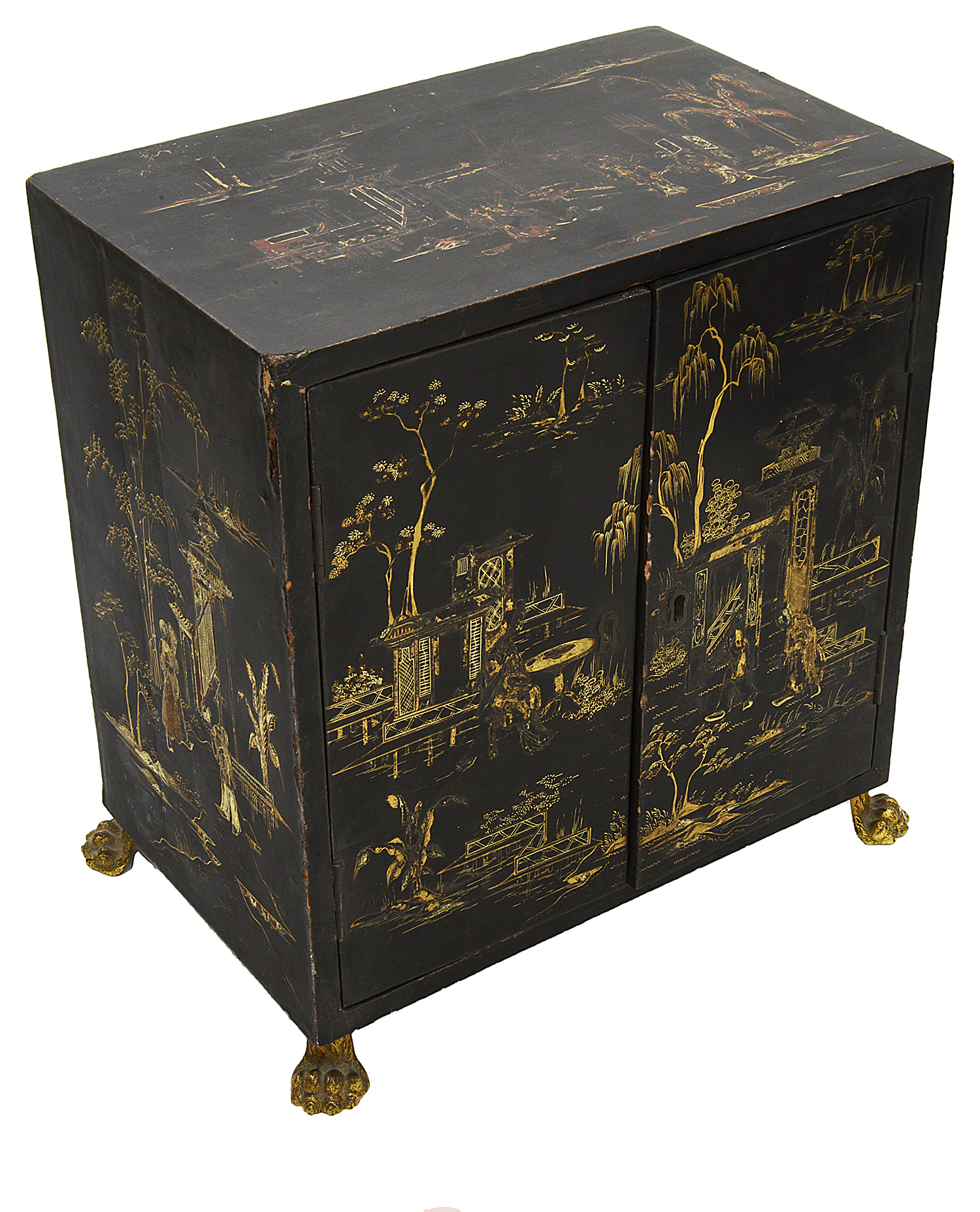 A mid 19th century Chinese export gilt decorated black lacquer table cabinet - Image 3 of 4