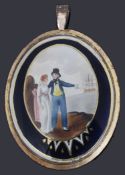 A Victorian gilt metal painted porcelain plaque memorial picture locket