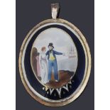 A Victorian gilt metal painted porcelain plaque memorial picture locket