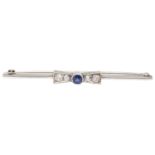 An early 20th Century white gold sapphire and diamond bar brooch