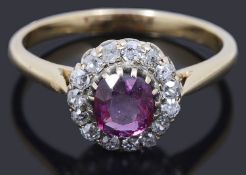 A sweet Edwardian ruby and diamond cluster ring,