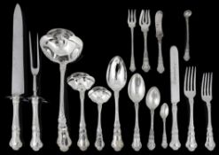 American Gorham sterling silver Old Baronial pattern part twelve setting canteen of flatware c.1900