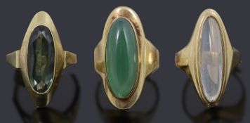 Three mid 20th c. single stone rings