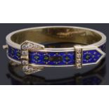 A 14ct gold enamel and diamond hinge buckle bangle,