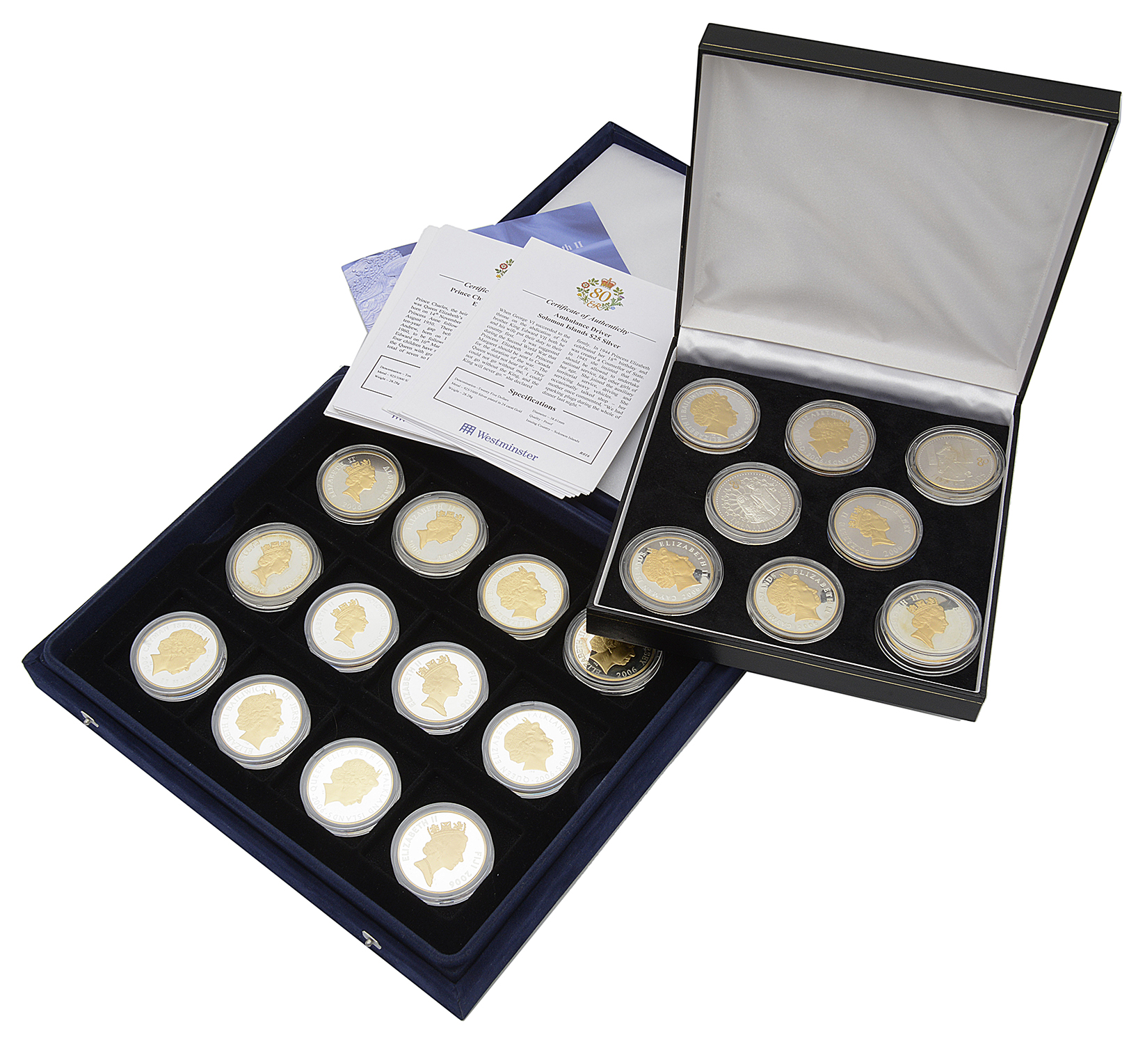 The Royal Mint - A set of sixteen .925 silver plated in 24 carat gold