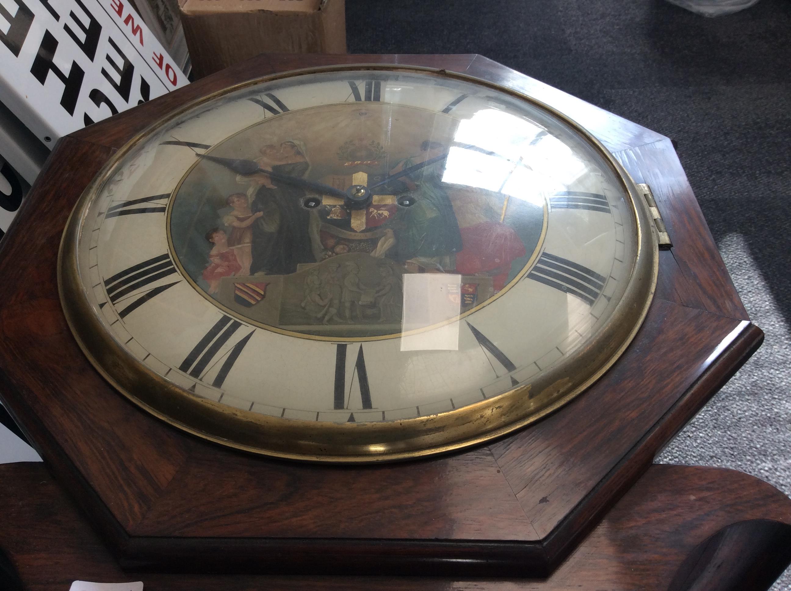 A large late Regency rosewood Oddfellows drop dial wall clock - Image 6 of 7