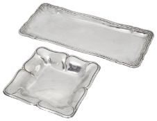 An early 20th century German .800 silver rectangular silver tray and a square dish