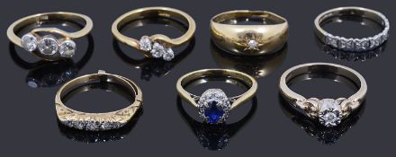 Seven assorted gold and gem set rings