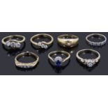 Seven assorted gold and gem set rings