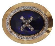 A Victorian diamond and enamel oval shaped brooch