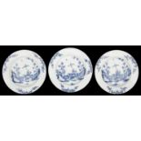 Three Lowestoft blue and white plates c.1770