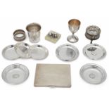 A collection of mostly Norwegian silver items to include a small late 19th century beaker