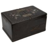 A Japanese Meiji period black lacquer and mother of pearl inlaid work box