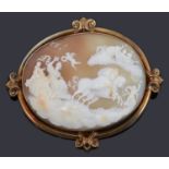 A mid Victorian oval shell cameo brooch