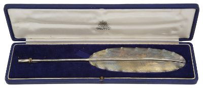A silver gilt prize pen in the form of a feather quill