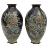 A pair of Japanese Meiji period silver wire cloisonne vases
