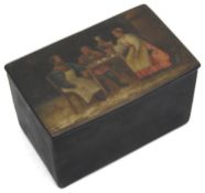 A late 19th century Russian lacquered papier mache rectangular tea caddy