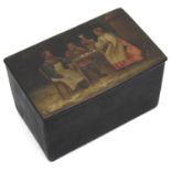 A late 19th century Russian lacquered papier mache rectangular tea caddy