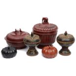 A collection of Burmese lacquer (Hsun-Ok) offering boxes and covers