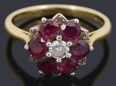 A ruby and diamond cluster ring