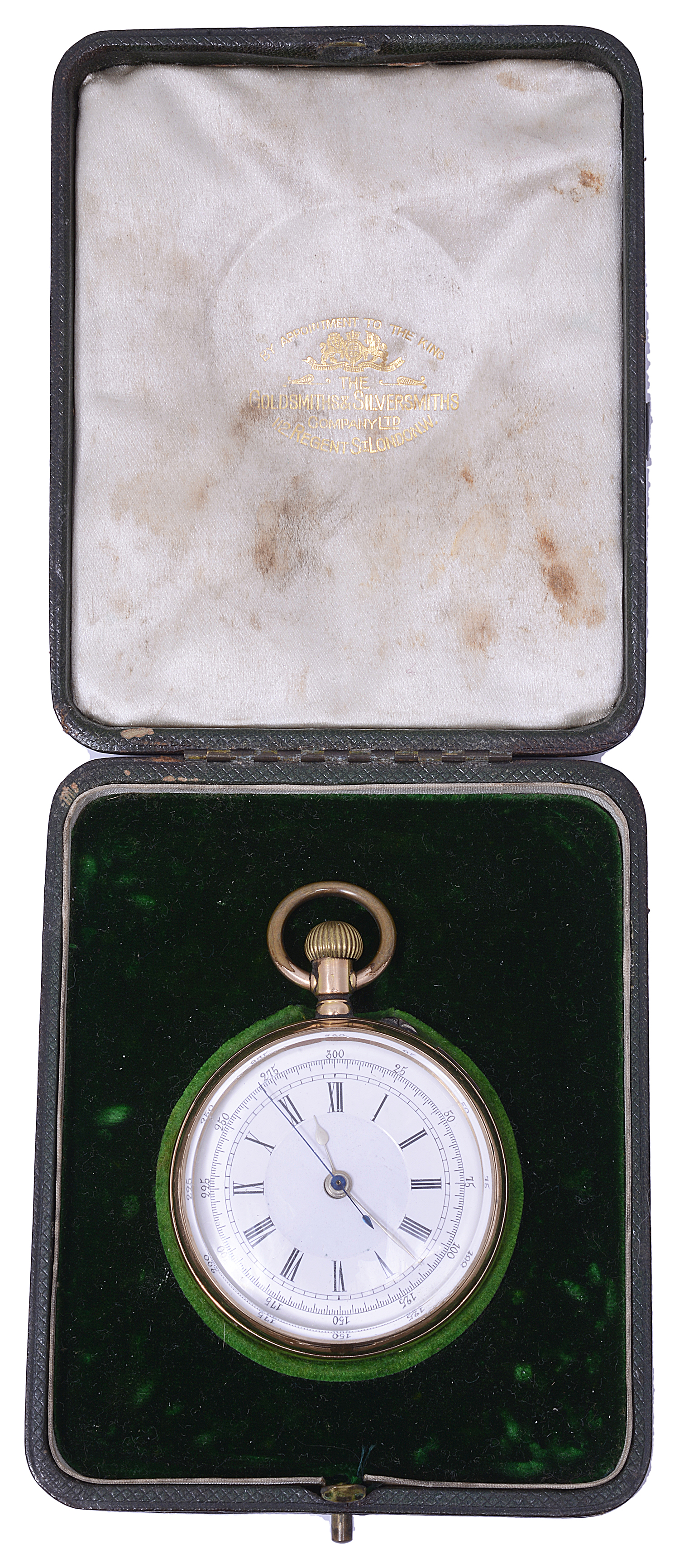 A gold open face top wound pocket watch