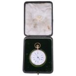 A gold open face top wound pocket watch