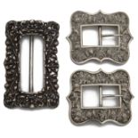 A pair of Victorian Scottish silver shoe buckles and a late Victorian silver buckle