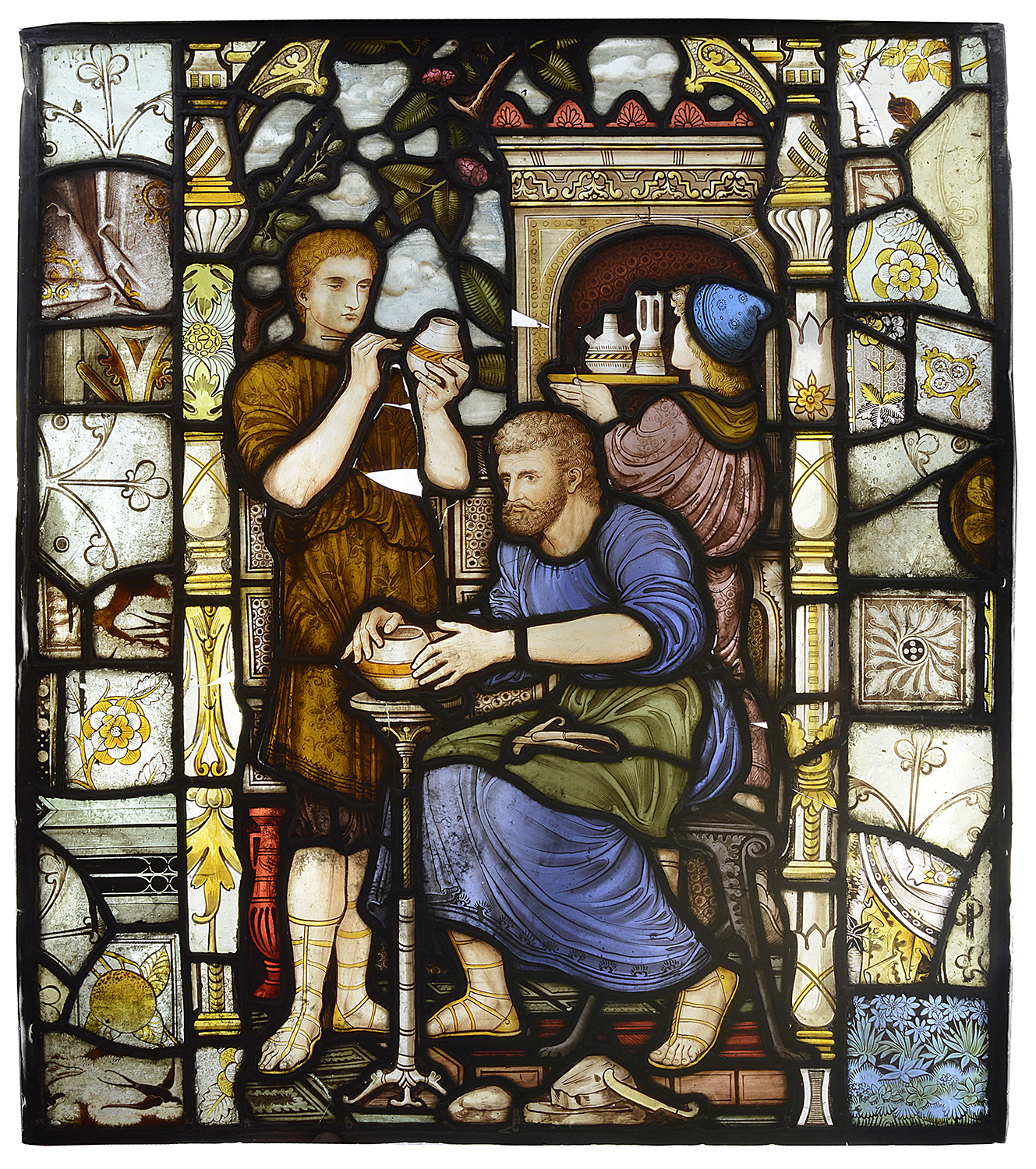 English School, an Arts and Crafts leaded stained glass panel c.1875