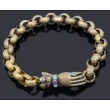 A Regency gold guard chain with gem set gloved hand clasp