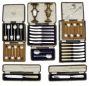 A collection of early 20th century cased sets to include silver coffee spoons