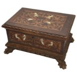 A late 18th century Northern Italian walnut, marquetry and ivory inlaid table casket