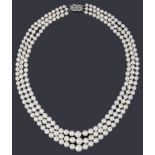 A three row cultured pearl necklace