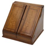 A Victorian figured walnut and marquetry inlaid stationary box