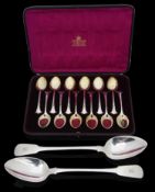 George III silver fiddle pattern basting spoons; late Victorian Mappin & Webb ice cream spades