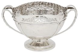 An Edward VII silver twin handled rose bowl