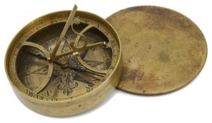 A late 18th century Irish brass cased pocket sundial compass by Lynch, Dublin