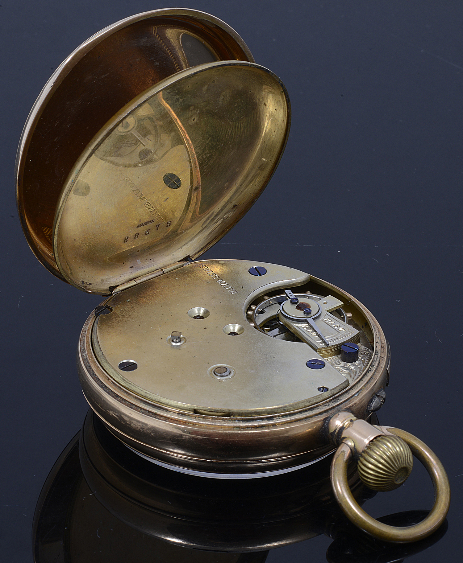 A gold open face top wound pocket watch - Image 2 of 2