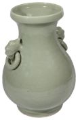 A late 19th/early 20th century Chinese Hu shaped celadon glazed vase