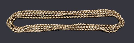 An Edwardian 9ct gold fancy link Guard chain chain