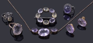 A collection of gold amethyst and citrine jewellery