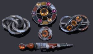 A collection of Scottish hardstone agate brooches