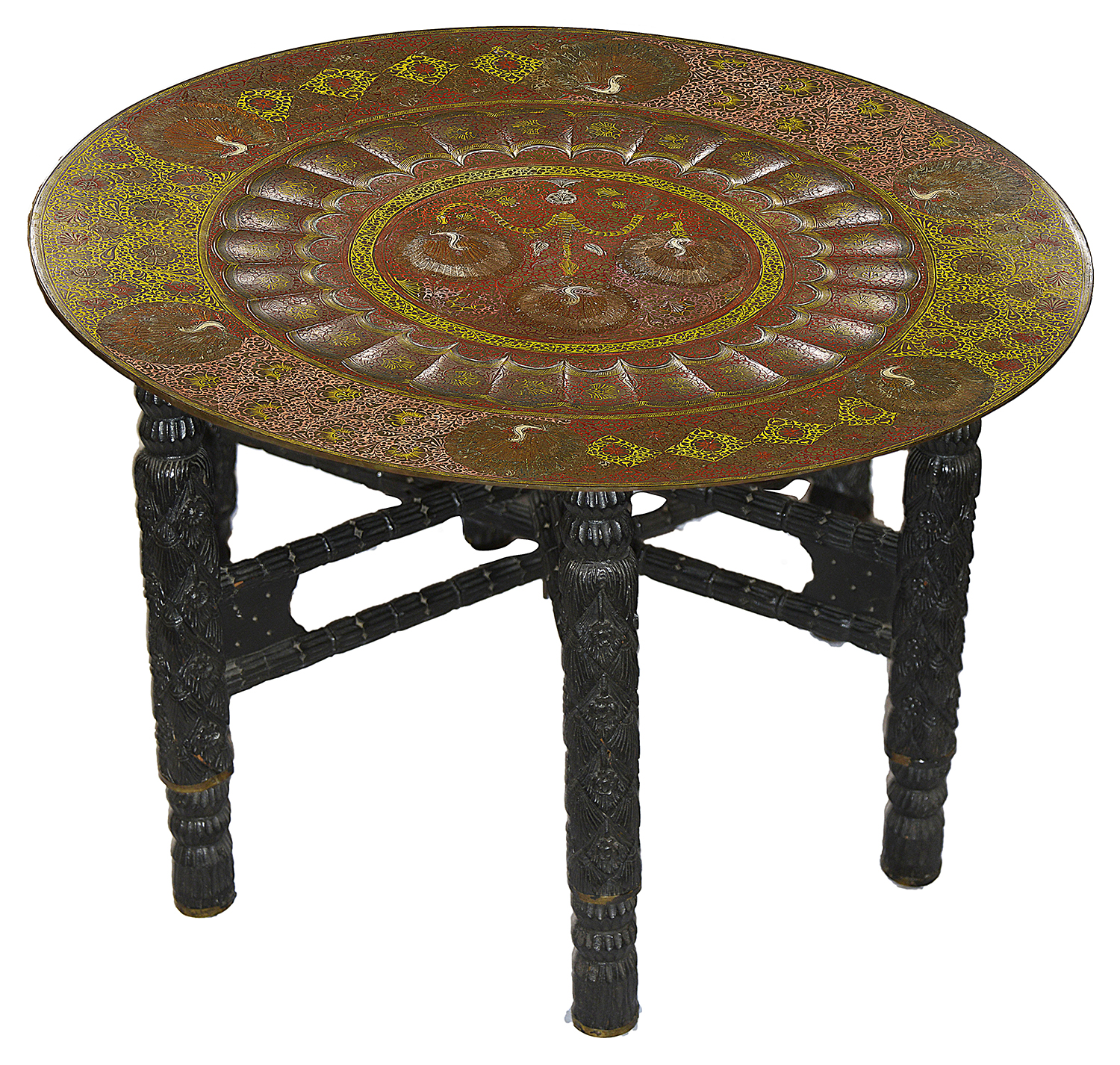 An early 20th century Anglo-Indian enamelled brass topped occasional table