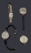 Four assorted gold watch heads