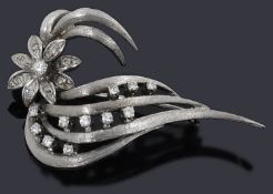 A mid 20th century diamond set and 18ct white gold spray brooch