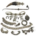 A collection of Yemeni Bedouin white metal jewellery and other items