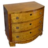 A mid 19th c. Scandinavian Biedermeier birch small bow fronted chest of drawers